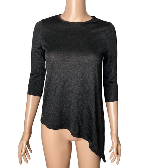 Ted Baker London Blouse Womens Size 0 Asymmetric Black Shimmer Sparkle - Picture 3 of 14